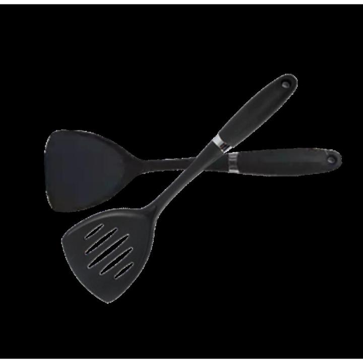Silicone Non Stick Spoon- Black - 2 Pcs
