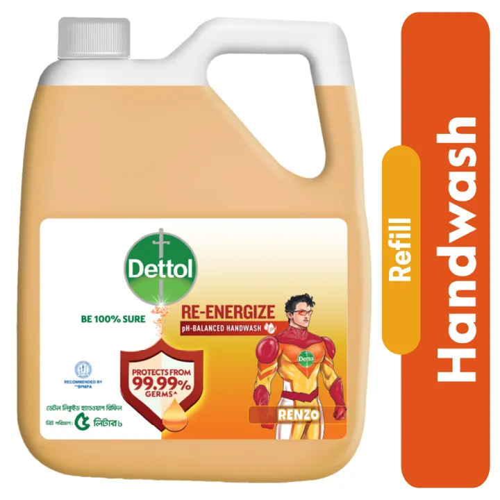 Dettol Handwash Re-Energize 5L Mega Refill Super Saver Pack, pH-Balanced Liquid Soap formula