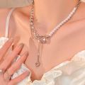 Trend Tassel Pearl Crystal Patchwork Necklace Sweet Fashion Clavicle Chain Cute Pink Pendant Necklaces for Women Girls Jewelry Gift.