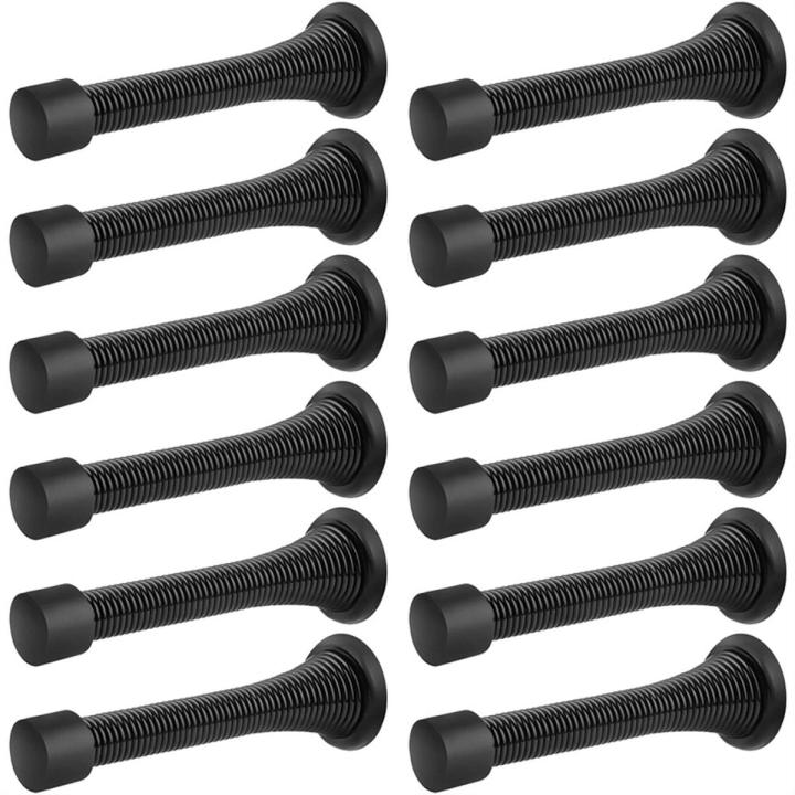 12 Pack Black Spring Door Stops Flexible Spring Door Stopper with Low Mounted Black Rubber Bumper Tips
