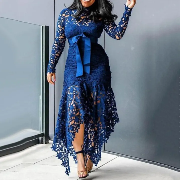 Knot%20Belt%20Irregular%2070%25%20Hot%20Selling%20Women's%20Long%20Sleeve%20Butterfly%20Hem%20Lace%20Bodycon%20Dress%20-%20Image%202