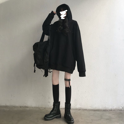 Black%20hooded%20sweatshirt%20women's%20Harajuku%20style%20dark%20black%20new%20off-the-shoulder%20pullover%20top%20spring%20loose%20casual%20bf%20long%20sleeves%20-%20Image%203
