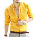 Yellow Cotton Long Sleeves Casual Shirt For Men. 