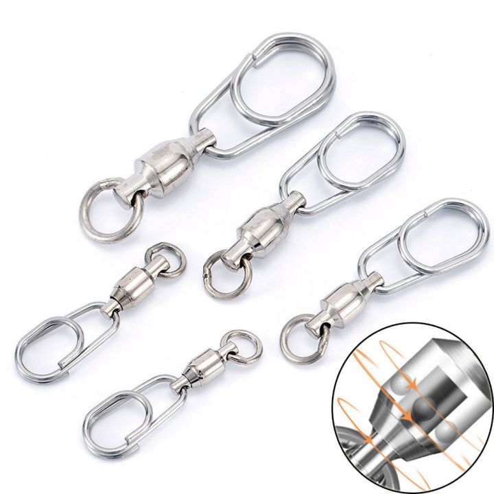 Stainless Steel 10pcs Jig Rolling Swivel Fishing Tools Connecting Ring Fishhook Swivel Oval Split Rings Hooked Snap Lure Connector