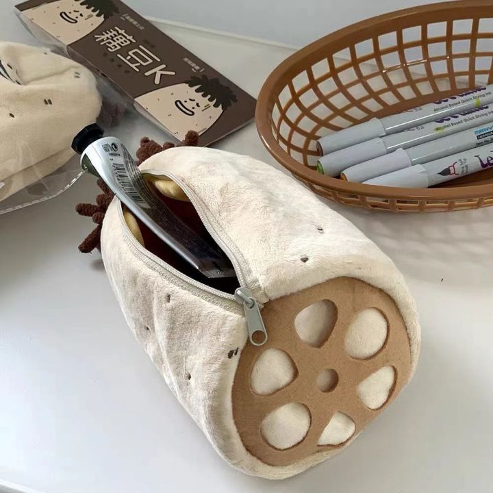 Kawaii%20Pencil%20Case%20Lightweight%20Cute%20Plush%20Pencil%20Pouch%20Lotus%20Root%20Design%20Fluffy%20Plush%20Case%20for%20School%20Supplies%20Student%20-%20Image%203