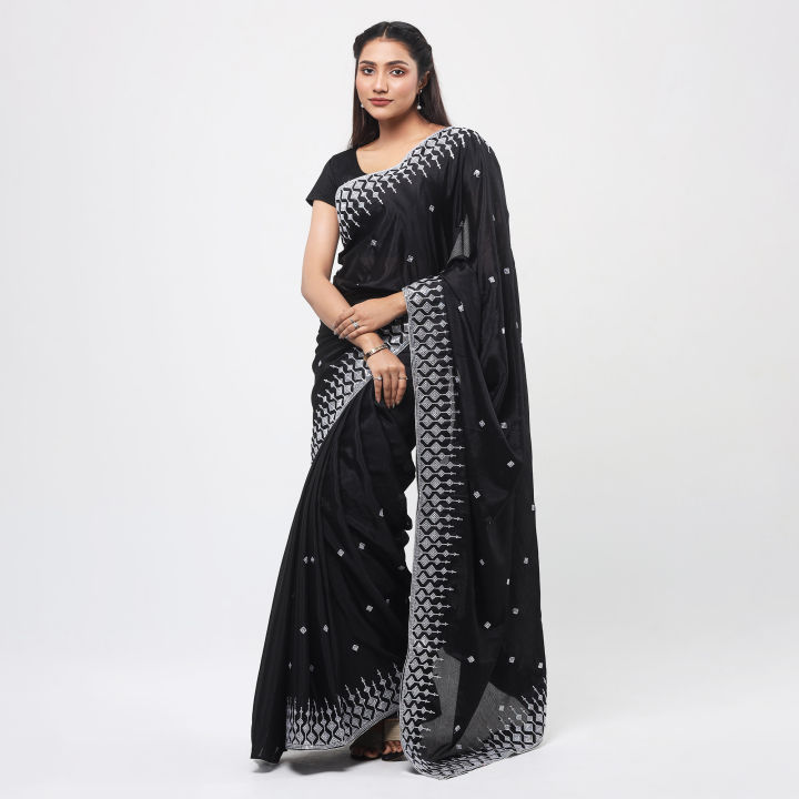 New Indian Vichitra Silk Saree Comfortable Exquisite High Quality Embroidery Work On Blouse Stylish - sari | saree | শাড়ি | shari