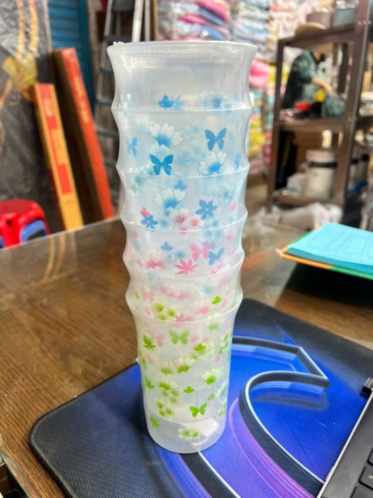 Home Usable Plastic Glass 6 Pcs Set for Party, Kids, Home, Kitchen, Events, Drinks and Drinking Water. Multi Color
