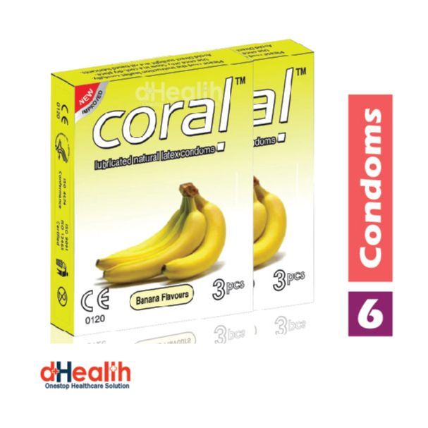 Coral Banana Flavor Condom 2's Combo Pack, 6 Pcs