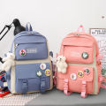 Women's Bag New Canvas Backpack Women's Korean Version Harajuku Large Capacity Four-Piece Set Middle School Backpack College Student School Bag.