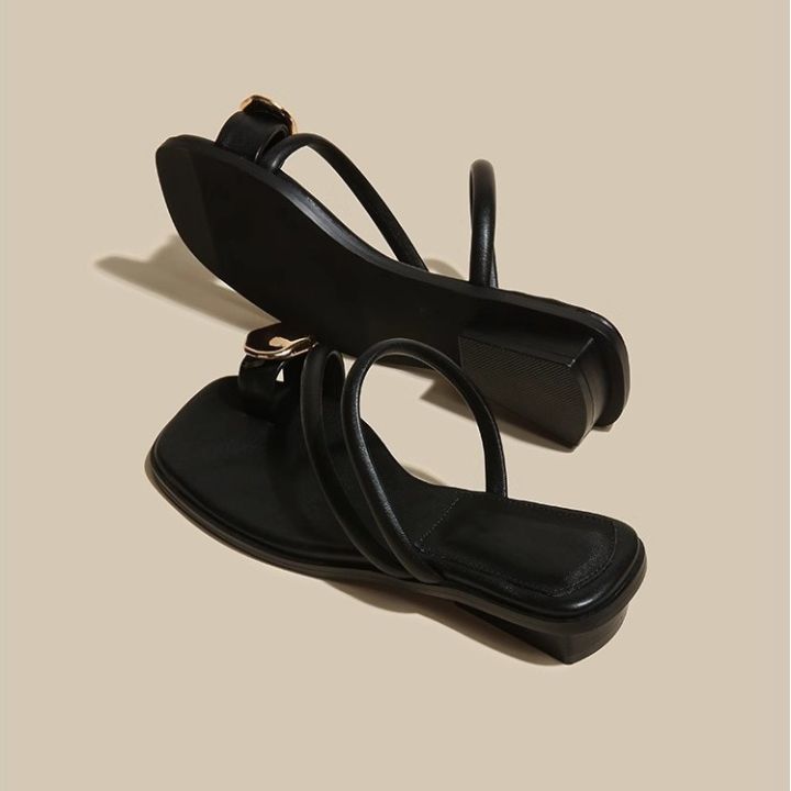 Ruoki%202024%20summer%20new%20black%20square%20toe%20slippers%20women's%20low%20heel%20light%20wear%20clip-toe%20flat%20casual%20slippers%20-%20Image%204