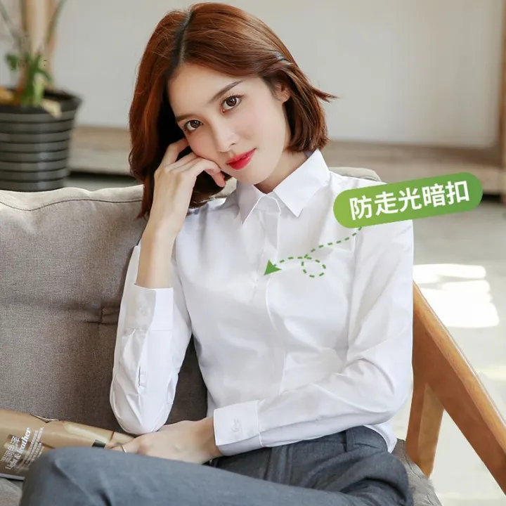White%20Shirt%20Women's%20New%20Long%20Sleeve%20Spring,%20Summer,%20Autumn%20Business%20Clothing%20Workwear%20Korean%20Style%20Work%20Clothes%20Elegant%20Slim%20White%20Shirt%20-%20Image%204