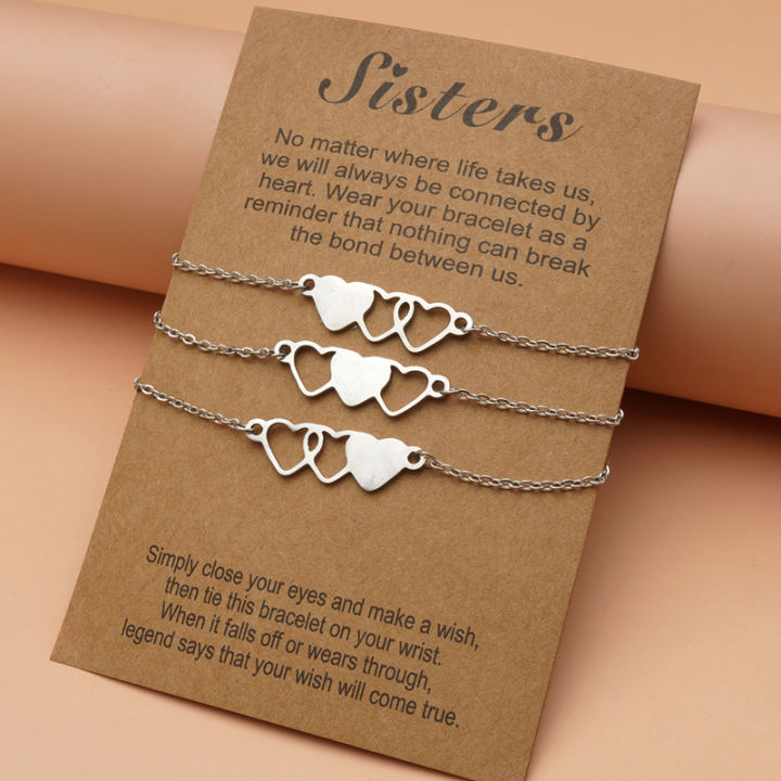 Pcs/Set Heart To Heart Stainless Steel Charm Bracelet Silver Color Chain  Bracelets For Best Friends Sisters BFF Jewelry Gift
