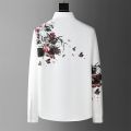 2023 Spring Flower Rhinestone Shirts Men Slim Fit Casual Shirts Long Sleeve Business Dress Shirts Streetwear Social Party Tuxedo.