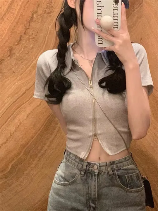 Japanese%20Style%20polo%20Shirt%20Bear%20Short%20Sleeve%20T%20Women's%20Loose%20Korean%20Style%20T-shirt%20ins%20Harajuku%20Style%20chic%20Hong%20Kong%20Style%20Crop-Top%20Short%20Top%20-%20Image%205
