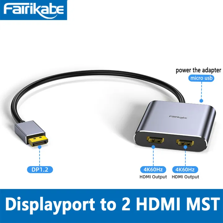 4K60Hz Displayport to 2HDMI Splitter Displayport HDMI Adapter DP to 2HDMI Hub MST Display for Laptop Monitor Desktop GraphicCard