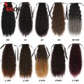 Long Synthetic Corn Wave Ponytail Extension Clip In Ombre Red Pink Color Curly Wavy Hair Extensions Tie Up Ponytail Hair Piece.