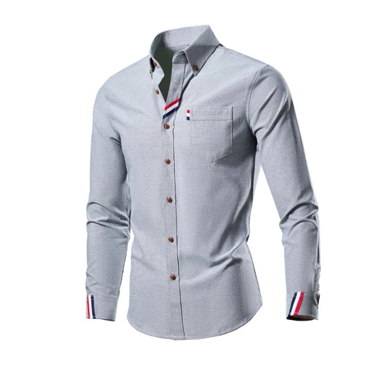 Korean Men's Autumn Luxury Clothing Fashion Cotton Soft Mens Thin Shirts Slim Fit Long Sleeve Shirt Male Lapels Wedding Dress