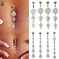 1pc New Zircon Fashion Surgical Steel Navel Piercing Flower Pendant Belly Button Rings Belly Piercing Body Jewelry Dangle. 