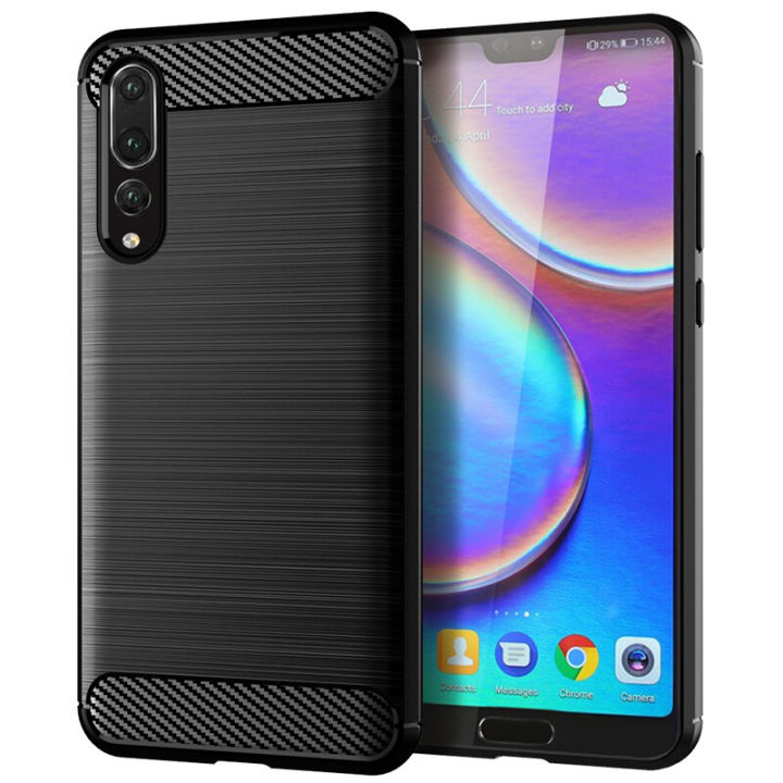 lthmy for Huawei P20 Pro Case Carbon Fiber TPU Soft Silicone Back Cover Armor Phone Case Casing