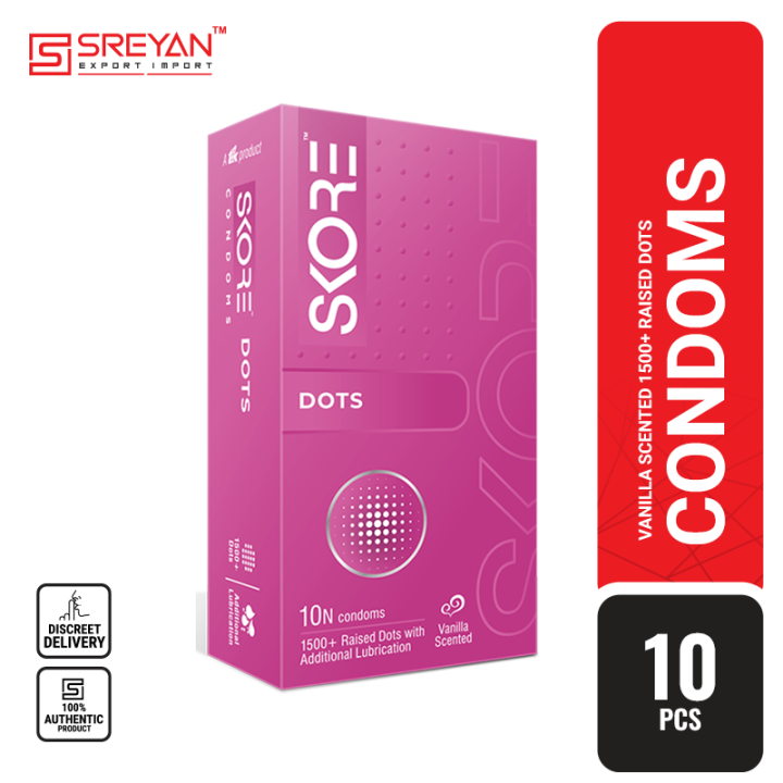 Skore Dotted Raised Dots 1500+ Dot Vanilla Flavoured Condom - 10pcs (Made In India)