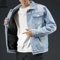 Fashion Winter Men's Denim Jacket Padded Thicker Warm Jacket Denim Top. 
