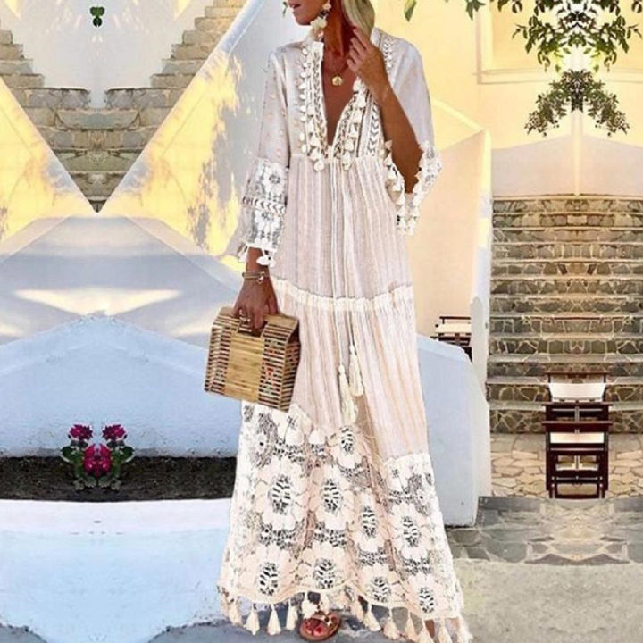 bohemian%20maxi%20dress%20large%20size%20dress%20bohemian%20style%20collar%20lace%20dress%20season%20solid%20color%20v%202022%20fall%20vestidos%20tassel%20ladies%20-%20Image%203