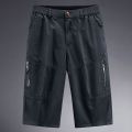 FGN Middle-Aged and Elderly Cropped Trousers for Men Summer Large Size Loose Casual Dad Summer Wear Short Pants Elastic Outer Wear.