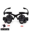 NEWACALOX 10X/15X/20X/25X Portable Head Wearing Magnifying Glass 2 LED/8 Lens for Jewelry Watchmaker Close Work Magnifiers. 