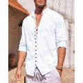 Men's Cotton Linen Shirt Long Sleeve Shirts Men Beach Shirt Summer Casual Solid Color Stand Collar Men's Shirt. 