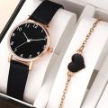 2pcs Set New Watch Women Fashion Casual Leather Belt Watches Simple Ladies Round Dial Quartz Wristwatches Dress Clock. 