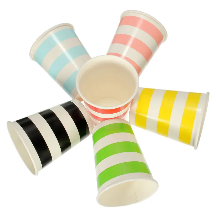 Pack Of 50 stripes Disposable Hot Cold Coffee Paper Cup Party Wedding ...