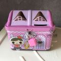 Metal House Shaped Coin Box for Kids, Money Boxes Metal House Shape Bank Coin Safe Storage Box with Lock.