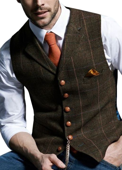 Mens%20Business%20Formal%20Dress%20Suit%20Vest%20Slim%20Fit%20Plaid%20V-neck%20Casual%20Waistcoat%20Wedding%20For%20Tuxedo%20Men%20Vest%20-%20Image%205