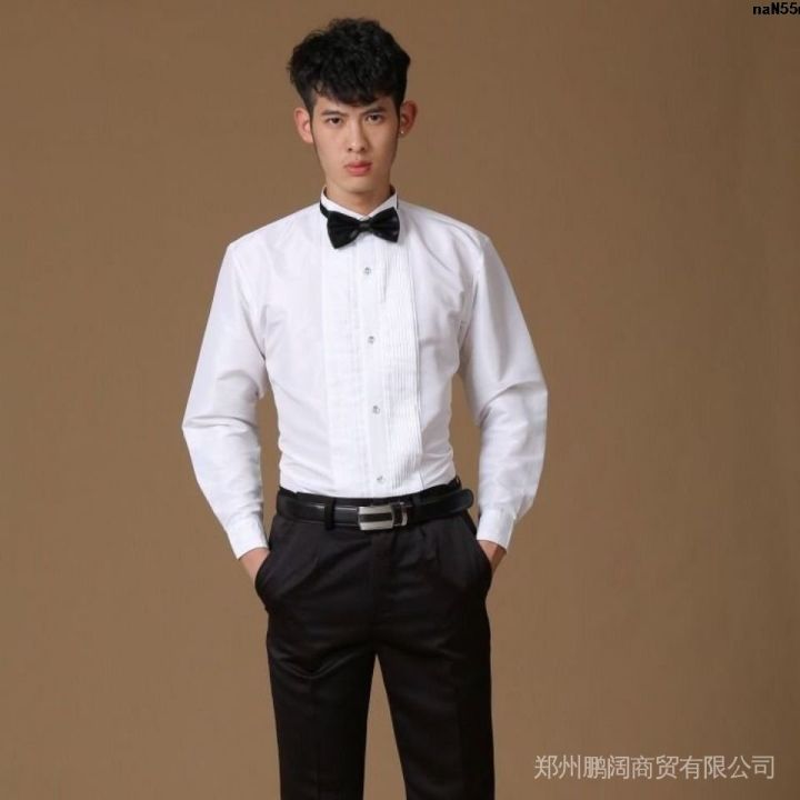 Dress Men's Long Men's Shirt Men's Bow Tie Wedding Shirt Dance Chorus Shirt Best Man White Performance Sleeve Table -︰