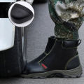 【selevn roind】 Leather Shoes Work Boots Safety Steel Toe Shoes Plush Warm Winter Boots Anti-smash Anti-puncture Safety Shoes Men Ankle Boots. 