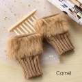 1 Pair Fashion Women's Faux Rabbit Fur Fingerless Knitted Wrist Gloves with Sheep Wool Decorations. 