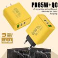 65W Type C Charger Quick Charge QC3.0 USB PD Fast Charger Adapter With 3 Ports EU US Phone Power Adapter For Samsumg IPhone. 