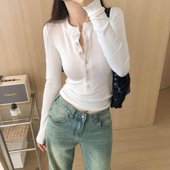 Pure%20Desire%20White%20Long%20Sleeve%20T-Shirt%20Women's%20Fall%20Winter%202023%20Slim%20Design%20Sense%20Underneath%20Undershirt%20Hot%20Girl%20Top%20-%20Image%202