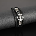 Black Braided Men Leather Bracelet Stainless Steel Magnetic Buckle.