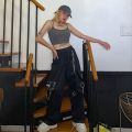 Gothic Harajuku Black Cargo Pants Women Chain Wide Leg Goth Hippie Streetwear White Trousers Loose Female Baggy Fashion Clothing.