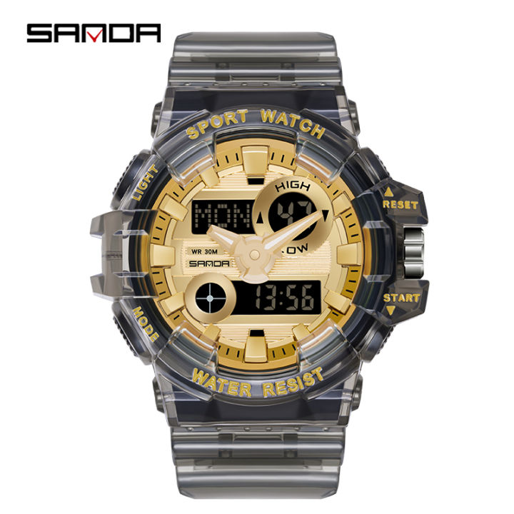 SANDA%20Kasual%20Wanita%20Gaya%20Jam%20Tangan%20Tali%20Bening%20Tahan%20Air%20LED%20Digital%20Dual%20Display%20Outdoor%20Mewah%20Jam%20Tangan%20Fashion%20Wanita%20-%20Image%203