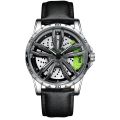 Rotation Wheel Watch for Man Spinning Rim Hub Quartz Wristwatch Luxury Full Black Stainless Steel Reloj Male Rotating Skeleton Dial Clock. 