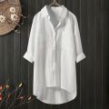 Elegant Cotton Crepe Shirt for Women – Lightweight Tunic with Collar and Button Detailing. 