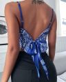 Women's Vest Shirt Summer Tank Tops Bowknot Backless Blouse Paisley Print Satin Handkerchief Top Casual Slee.