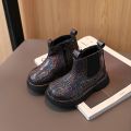 Children Chelsea Boots Paillette Sparkly Three Colors Chunky Girl's Autumn Boot Short Zipper Ankle-high 21-30 Trendy Kids Shoes.