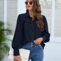 Woman's Long Sleeve Chiffon Shirt Solid Color Pleated Elegant Temperament Women Blouses - Blouse.