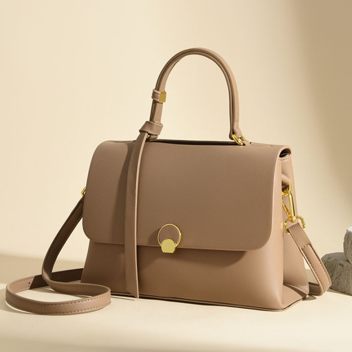 Genuine Leather Bag Women's 2023 New High-value Versatile Women's Leather Doctor Bag Commuter Bag Simple Temperament One-Shoulder Handbag