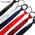 【Limited Stock Available】 HUISHI Pre-tied Zipper Tie Neck Mens Skinny Zipper Neckties Red Black Blue Solid Color Slim Narrow Entertainment Party.