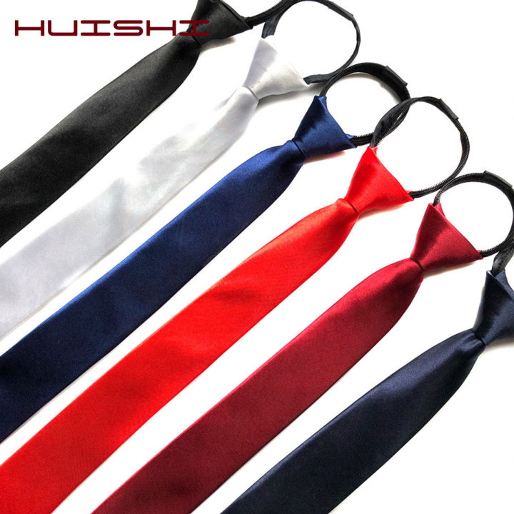 【Limited Stock Available】 HUISHI Pre-tied Zipper Tie Neck Mens Skinny Zipper Neckties Red Black Blue Solid Color Slim Narrow Entertainment Party