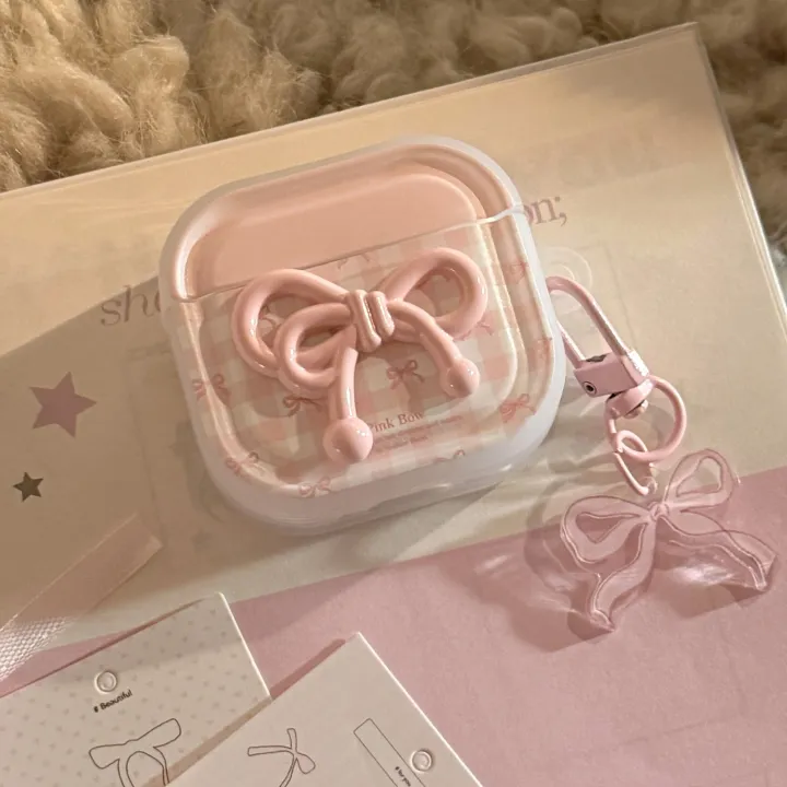 Sroof%20Case%20for%20Airpods%201%20Airpods%202%20Airpods%203%20Airpods%204%20Airpods%20pro%202%20Earphone%20Case%20New%20Pink%20Grid%203D%20Pink%20Tie%20with%20Light%20Pink%20Float%20Tie%20Pendant%20Earphone%20Protective%20Cover%20-%20Image%202